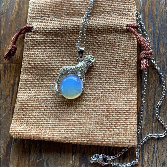 Opalite Cheetah Necklace Kitty Cat Pendant Opalite Necklace Tiger Necklace - Picture 2 of 3